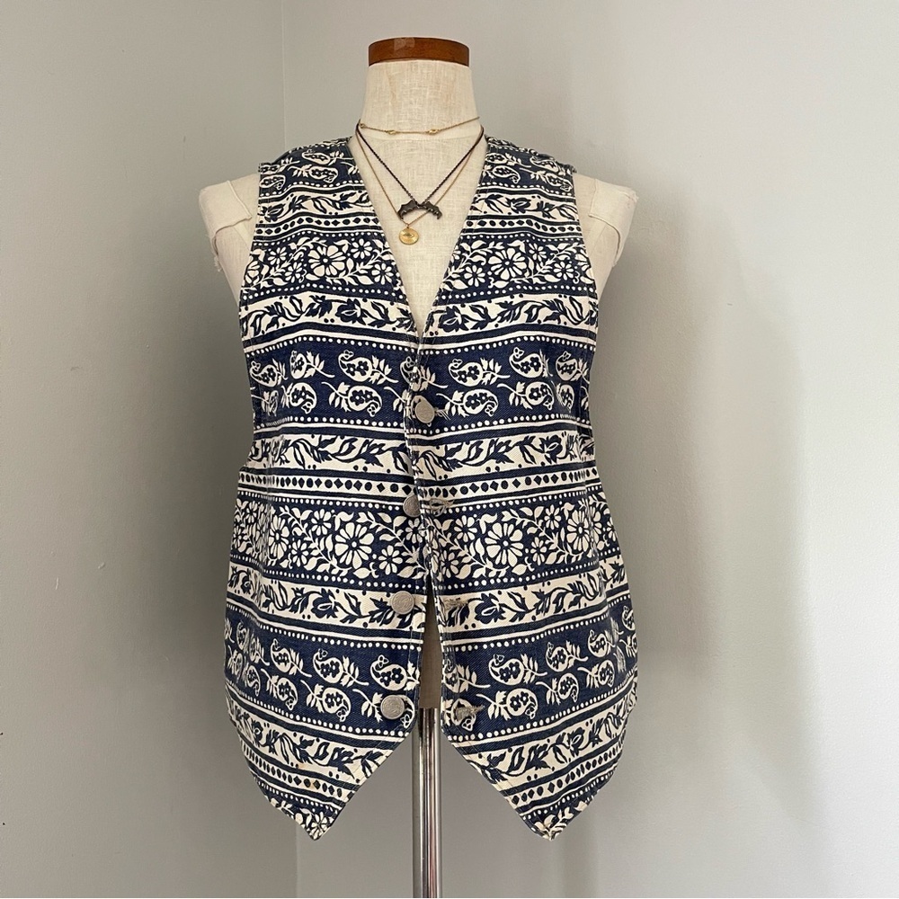 Vivaldi | 90’s vintage Floral Denim Vest size medium Deadstock